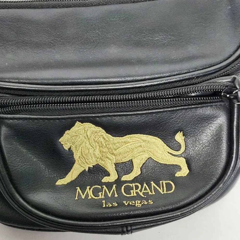 MGM Grand Las Vegas Fanny Pack Black Gold Lion Logo Waist Bag Casino Travel